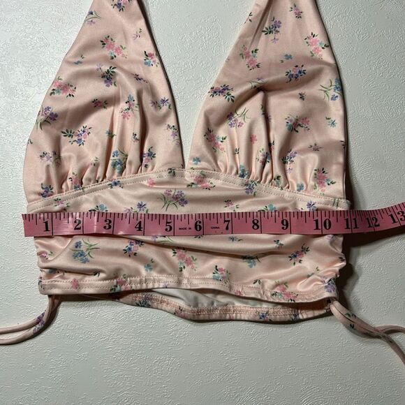 Princess Polly Floral Halter Top US 4 Pink Plunge Crop Tie Back - Picture 4 of 5
